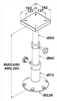 Incarijk parallel klok Vetus-telescopische-tafelpoot-PCMS2969 - bootstoelen